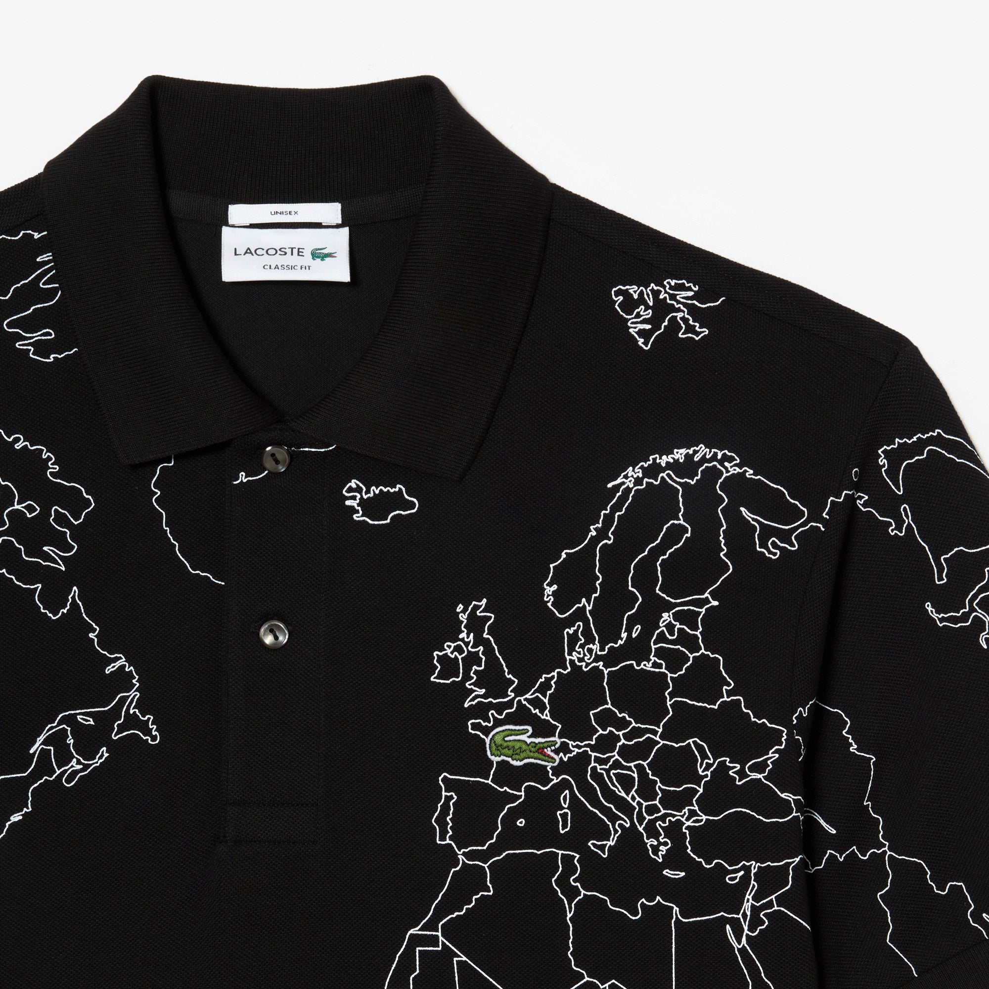 Lacoste Worldwide Print Cotton Polo - Black