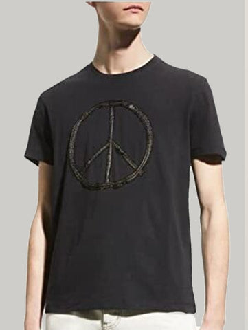 John Varvatos Peace Sign Embroidery Crew Neck T - Black