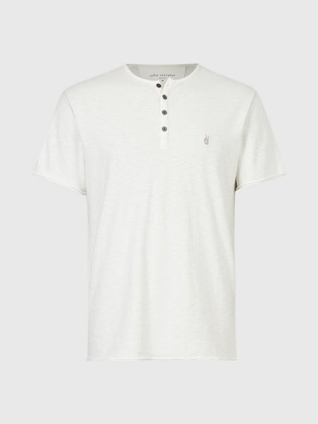 John Varvatos Quincey SS Slub Henley with Peace Sign - White