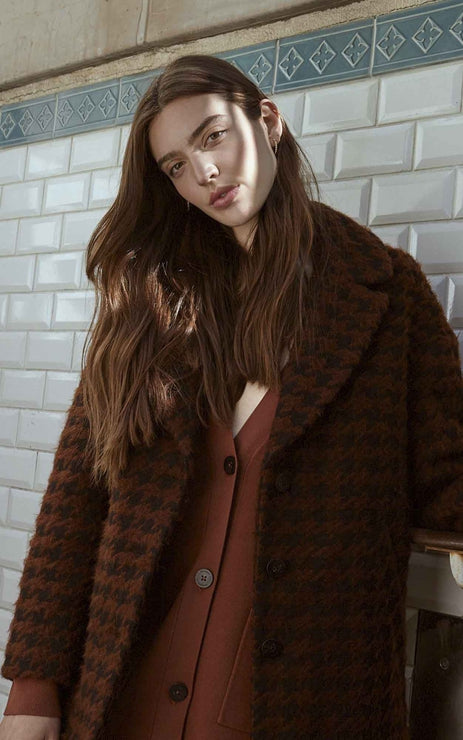 Soia  & Kyo Ren Exploded Houndstooth Coat in Russet