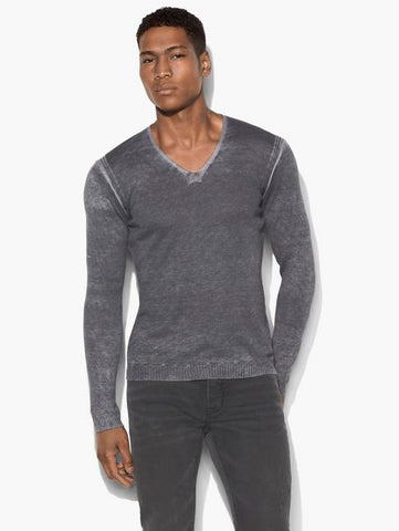 John Varvatos L/S V Reverse Print Sweater