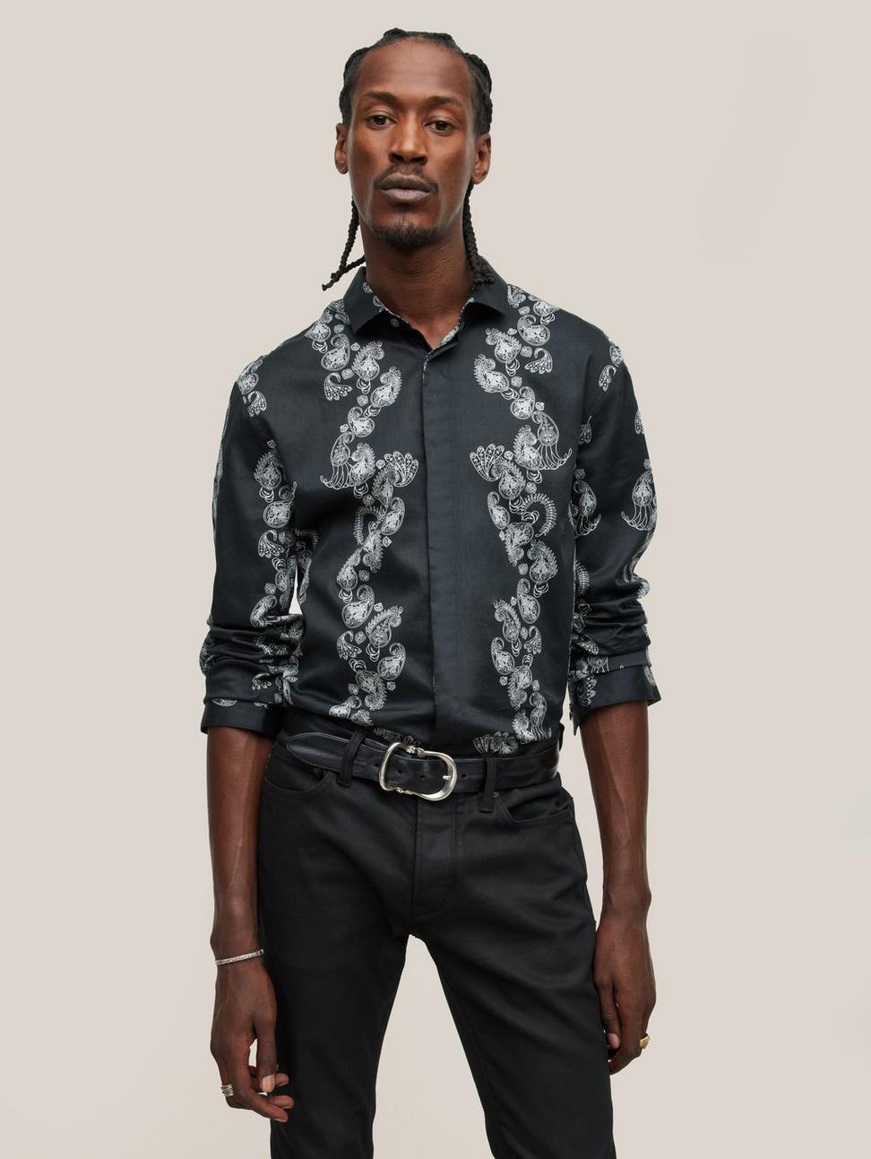 John Varvatos RODNEY Exploded Paisley LS Shirt - Black