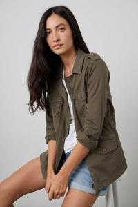 Velvet Ruby cotton twill jacket in forest