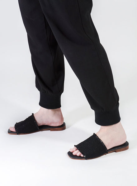Kaanas Crete Frayed Sandal in Black