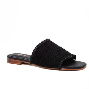 Kaanas Crete Frayed Sandal in Black