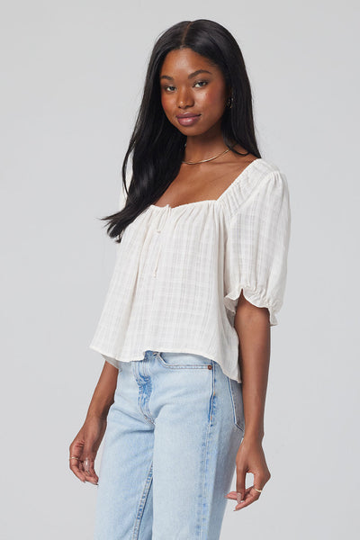 Saltwater Luxe Carly square neck peasant top in vanilla