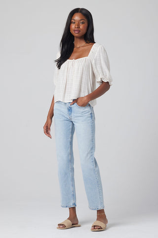 Saltwater Luxe Carly square neck peasant top in vanilla