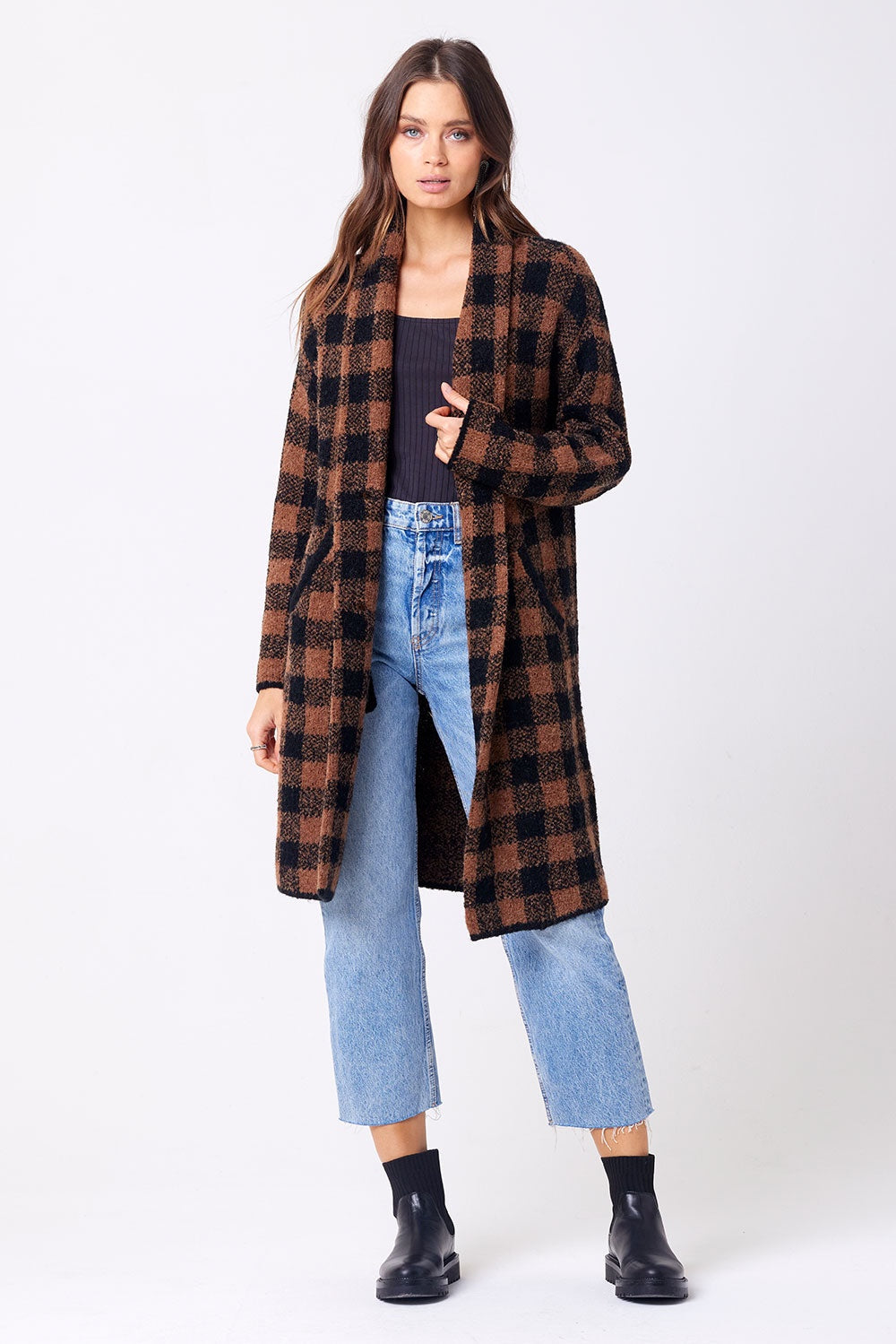 Saltwater Luxe Desireen Check Long Cardigan in Spice