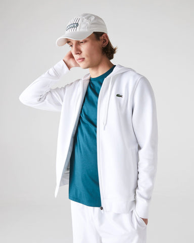 Lacoste SPORT Hooded Lightweight Bi-material Sweatshirt - White