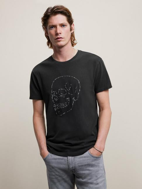 John Varvatos Skull Embroidery Crew Neck T - Black