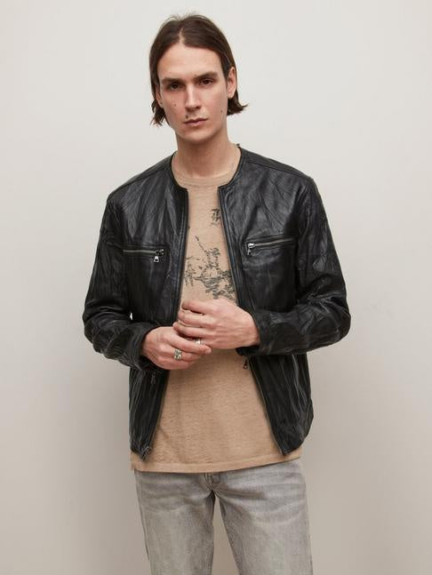 John Varvatos Spencer Collarless Leather Jacket - Black