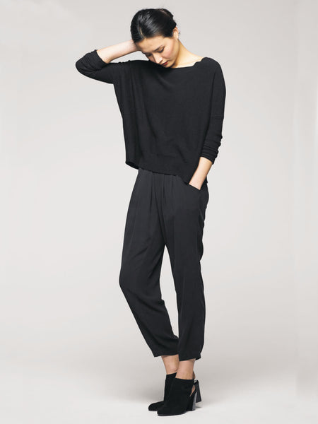 Eileen Fisher System Silk Georgette Slouchy Ankle Pant - Black or Bone