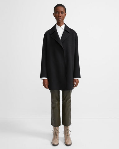 Theory Overlay Wool Cashmere Open Front Jacket Black