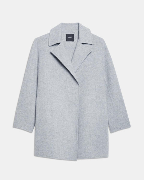 Theory Overlay Wool Cashmere Open Front Jacket Blue Grey Melange