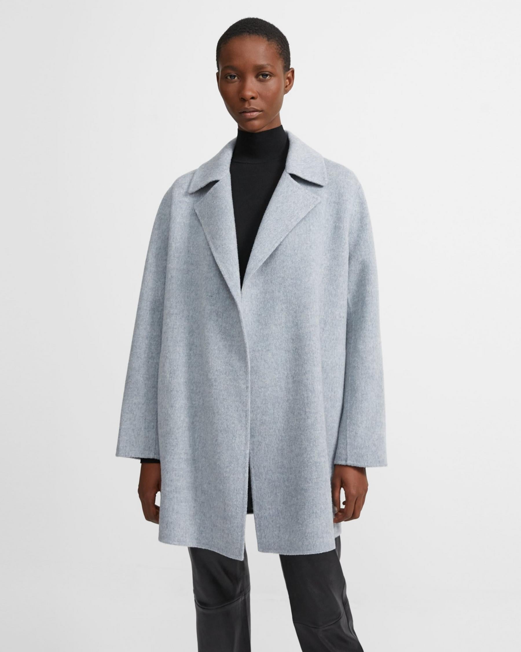 Theory - Theory プルオーバーニット 17AW カシミヤ Theory Overlay Wool Cashmere Open Front Jacket Blue Grey Melange