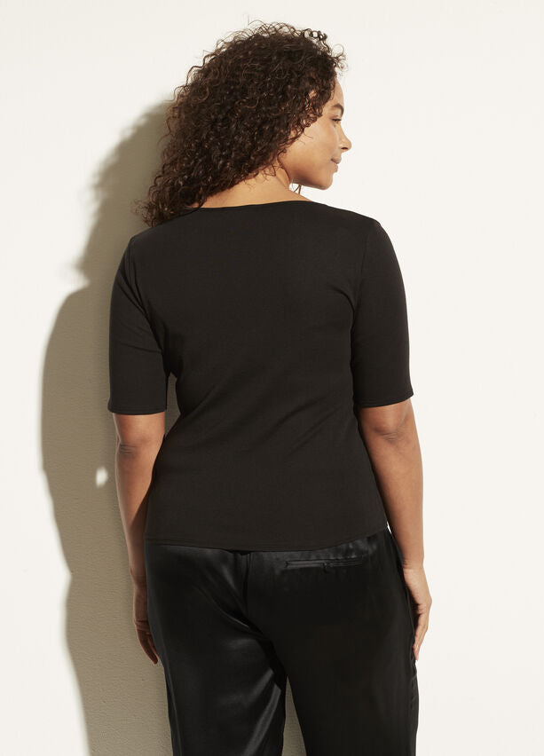 vince. V736283714 square neck short sleeve t-shirt in black