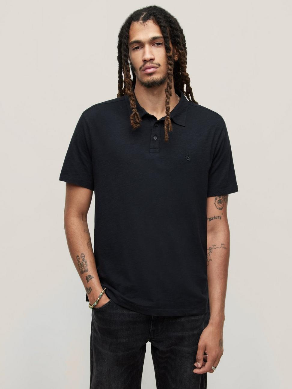 John Varvatos Victor SS Slub Peace Polo - Black