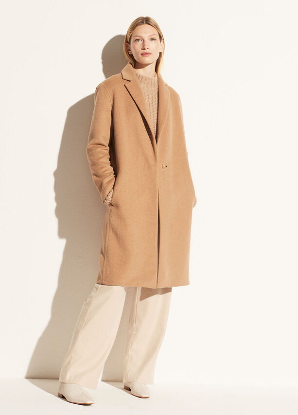 Vince Wool Blend Classic Coat in Camel