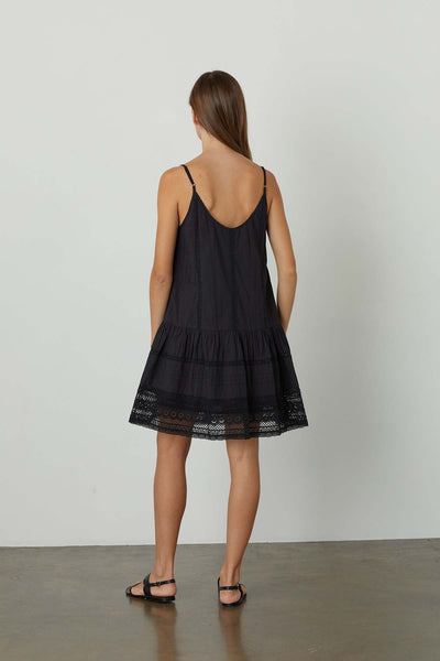 Velvet Brittany Cotton Lace Sleeveless Dress in Black