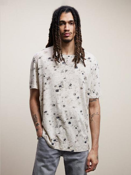John Varvatos Wheaton SS Linen Crew in Burnt Flower Print - Toast -