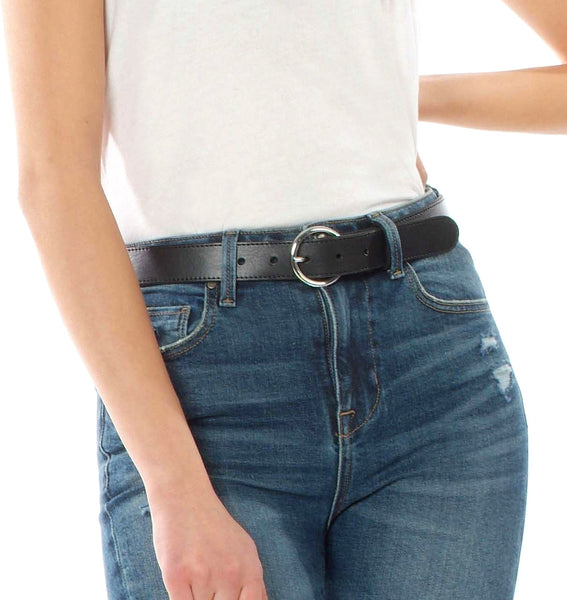Brave Zona circular buckle belt in black with gold buckle