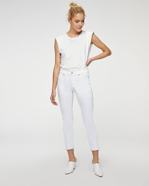 7 For All Mankind Roxanne Ankle w/Raw Hem in white
