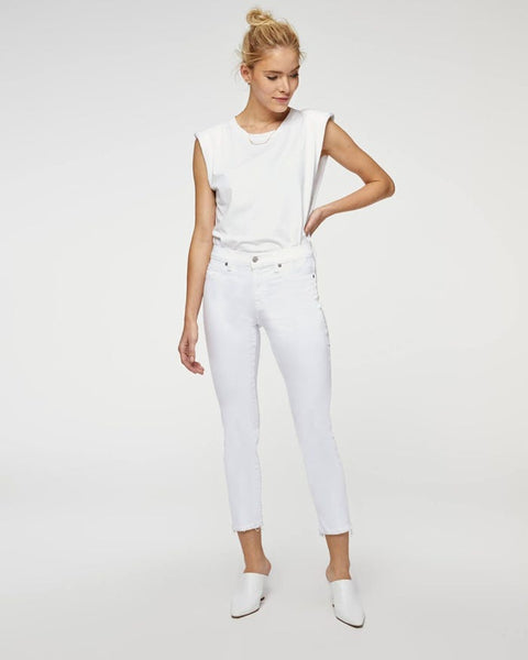 7 For All Mankind Roxanne Ankle w/Raw Hem in white