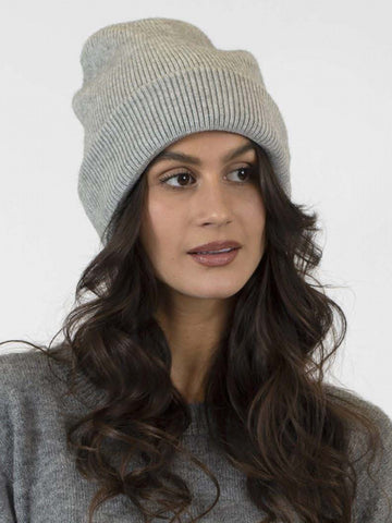 Lyla + Luxe Ribbed Slouchy Hat in Light Grey