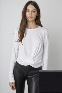 Velvet Beatrice Cotton Slub Long Sleeve twist front in black