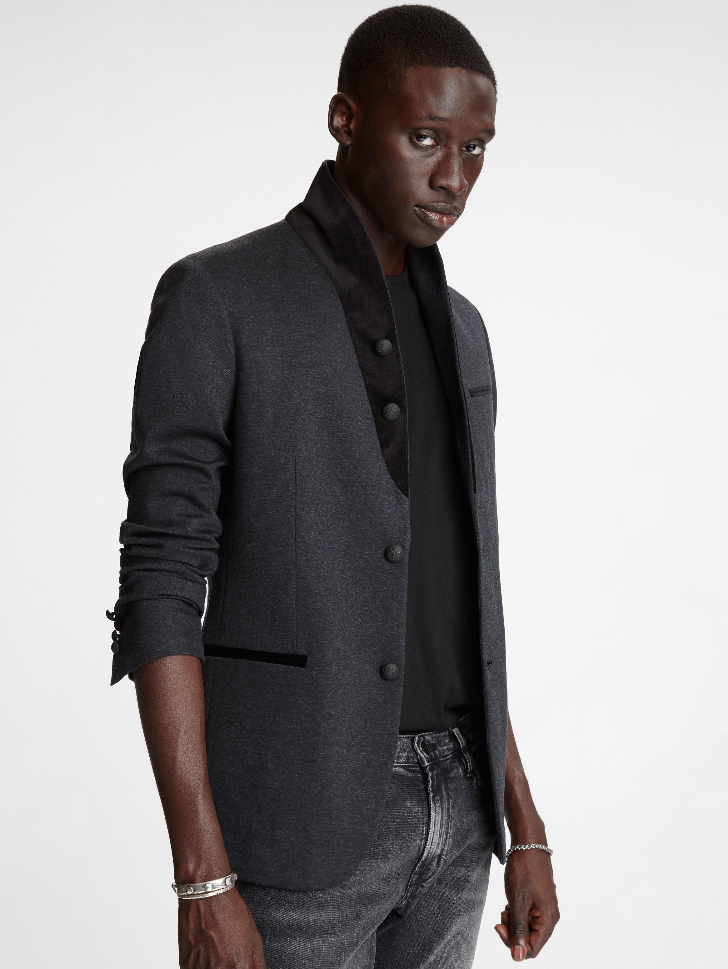 John Varvatos SEAN SHAWL COLLAR KNIT SOFT JCKT Charcoal