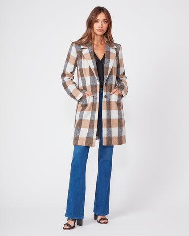 Paige Samine plaid wool blend coat in Charcoal/Tan