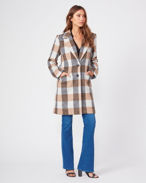 Paige Samine plaid wool blend coat in Charcoal/Tan
