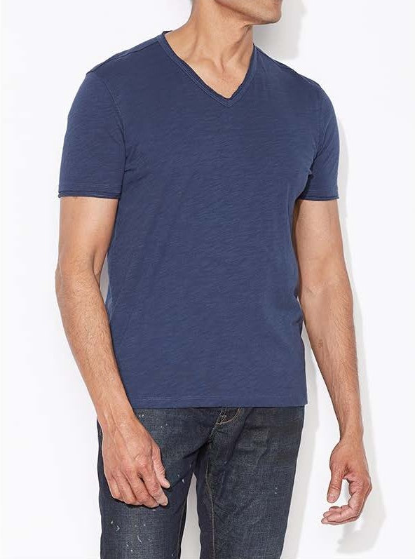 John Varvatos Raw Edge V Neck Tee - Oiled Blue
