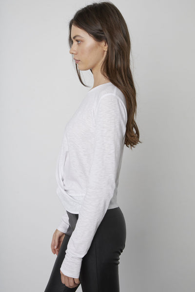 Velvet Beatrice Cotton Slub Long Sleeve twist front in white