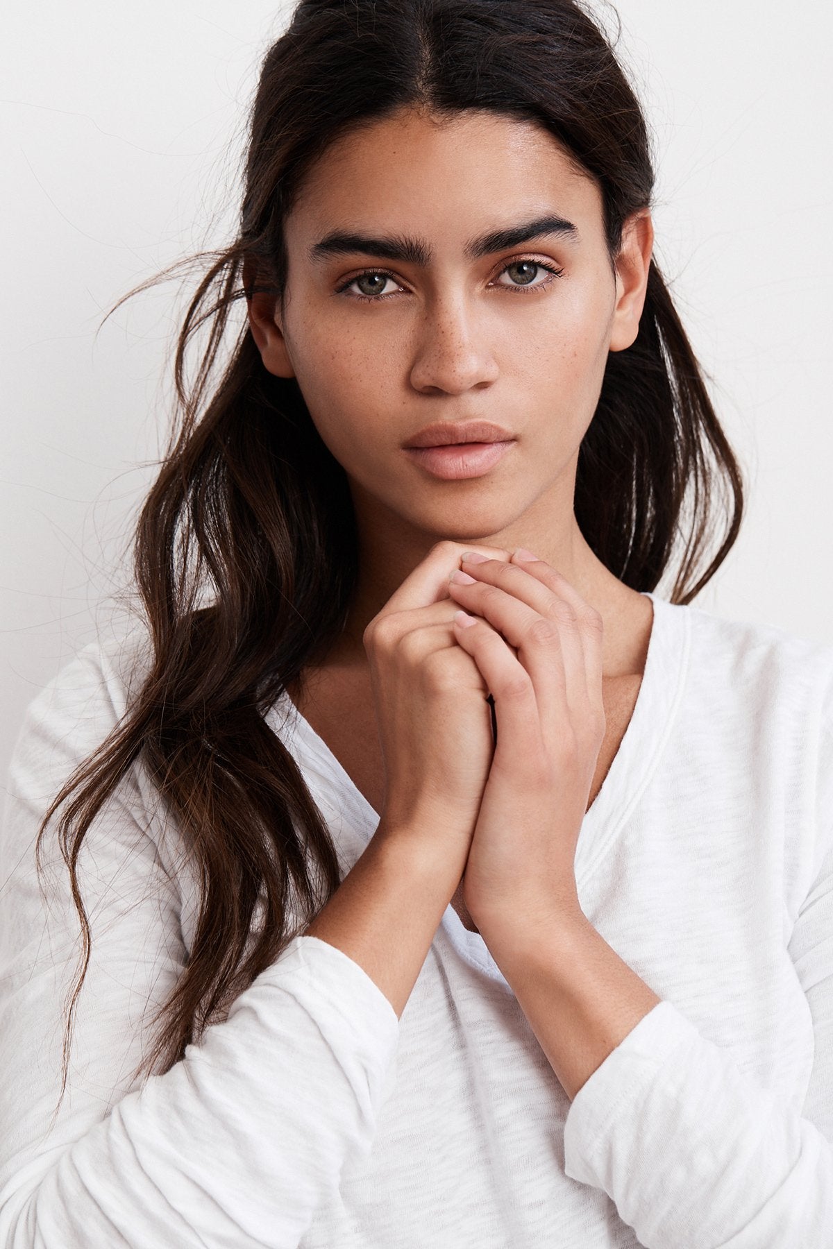Velvet Originals Blaire L/S V-Neck Top in White