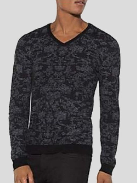 John Varvatos V-Neck Sweater with Pixelated Stitch