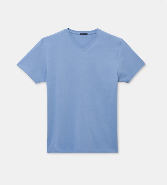 Patrick Assaraf Pima Cotton Stretch V Neck T-Shirt - Light Blue