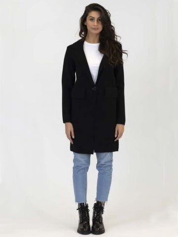 Lyla + Luxe Fiona One Button Long Fitted Coat Black