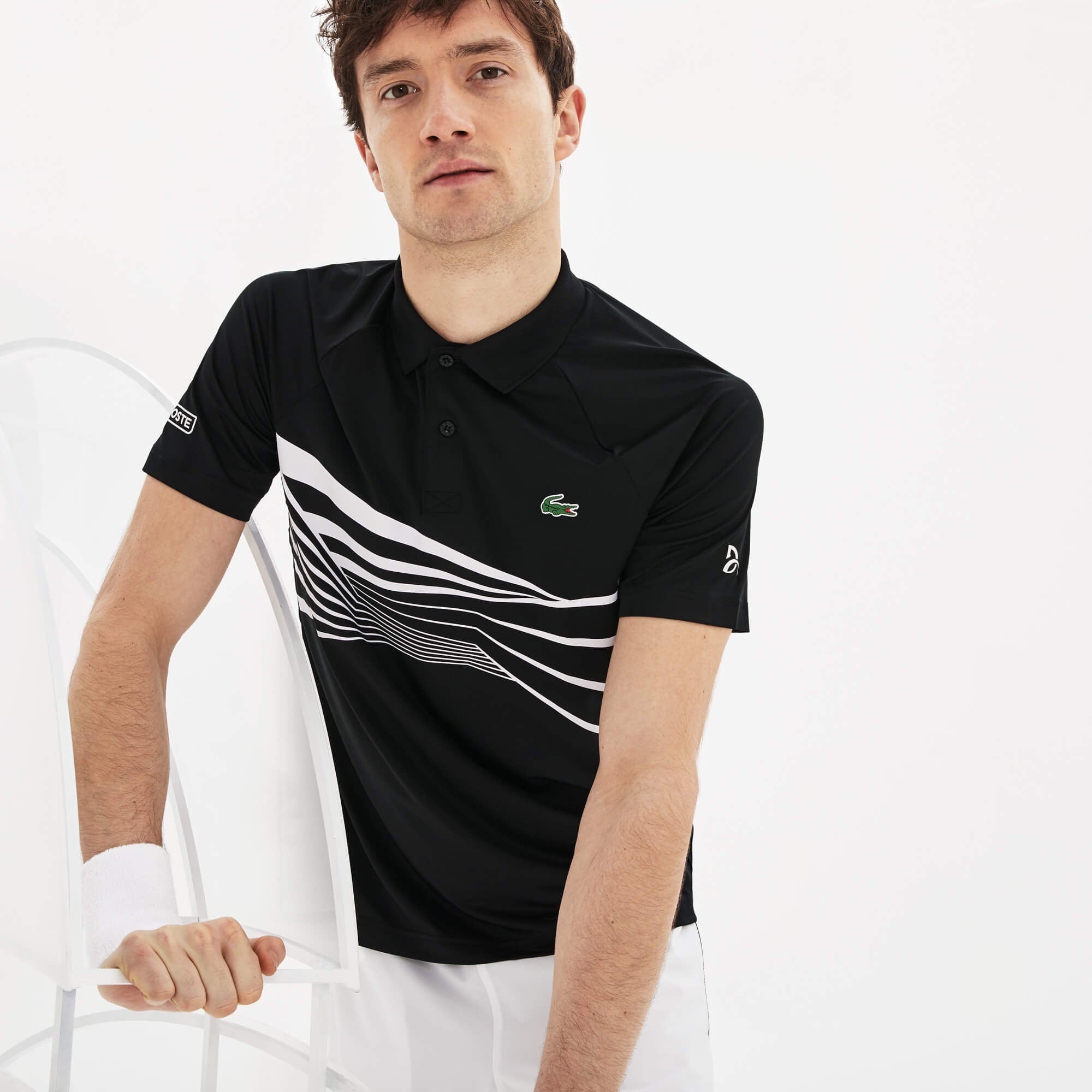 Lacoste Men's SPORT Novak Djokovic Collection Tech Jersey Polo Black/White