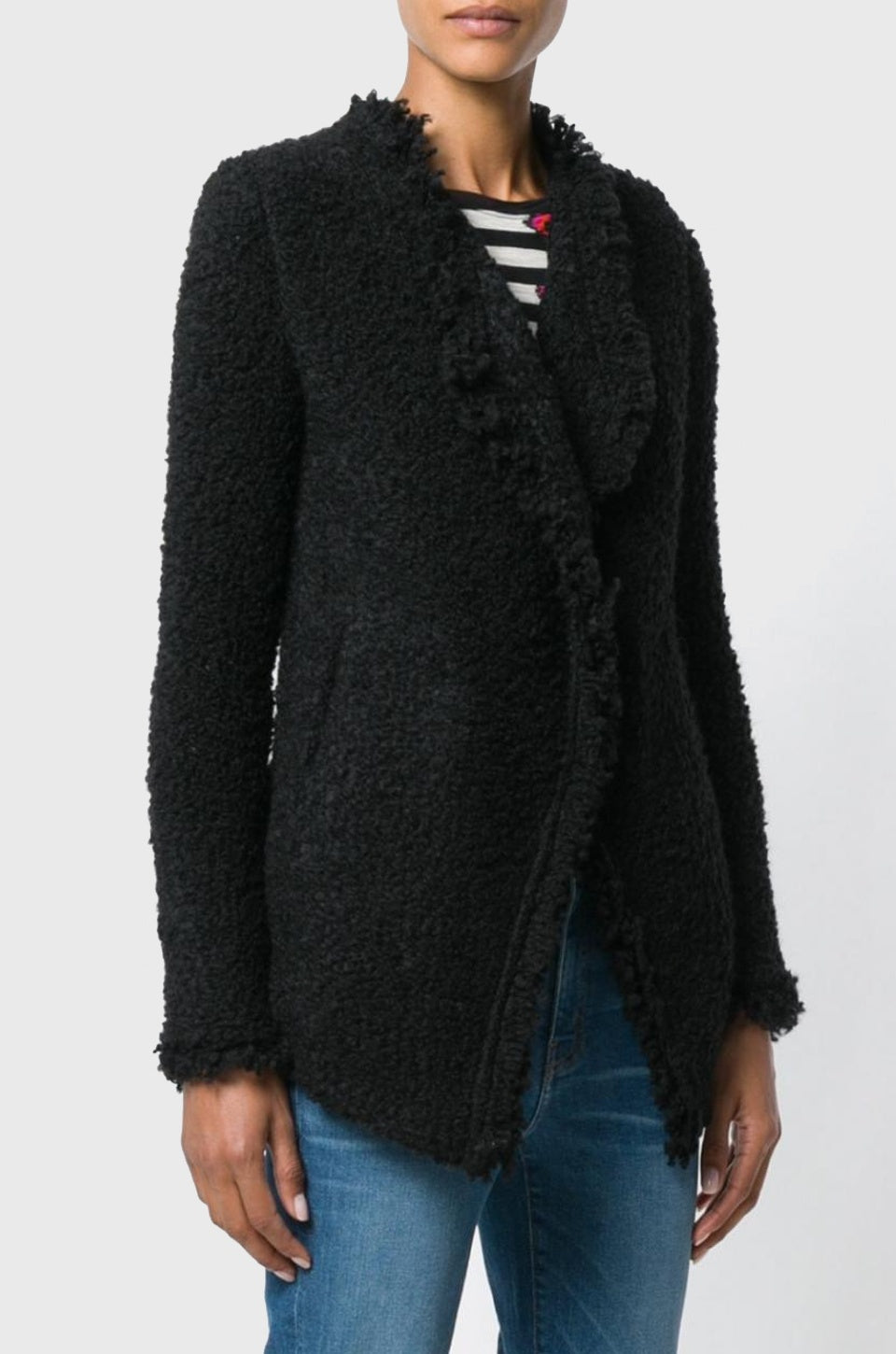 IRO Campbell Frayed Boucle-Knit Jacket - Black
