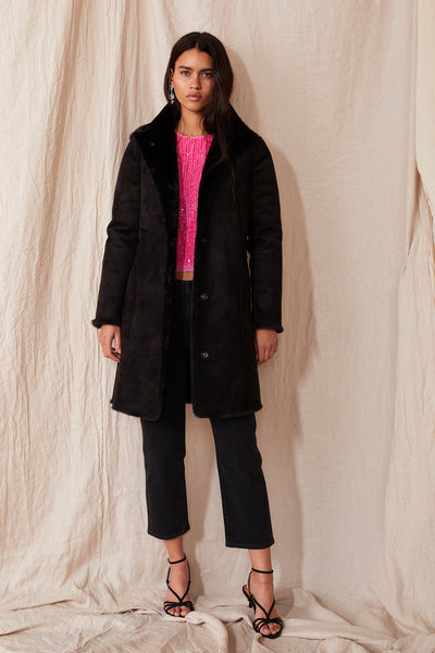 Velvet Mina Reversible Lux Fur Coat in Black