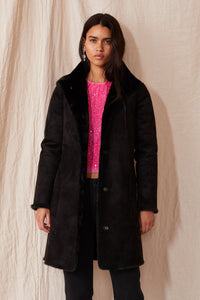 Velvet Mina Reversible Lux Fur Coat in Black