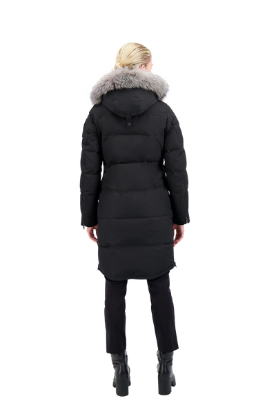 Moose Knuckles Women's Causapcal Medium Weight Parka Black w/Frost Fox Fur