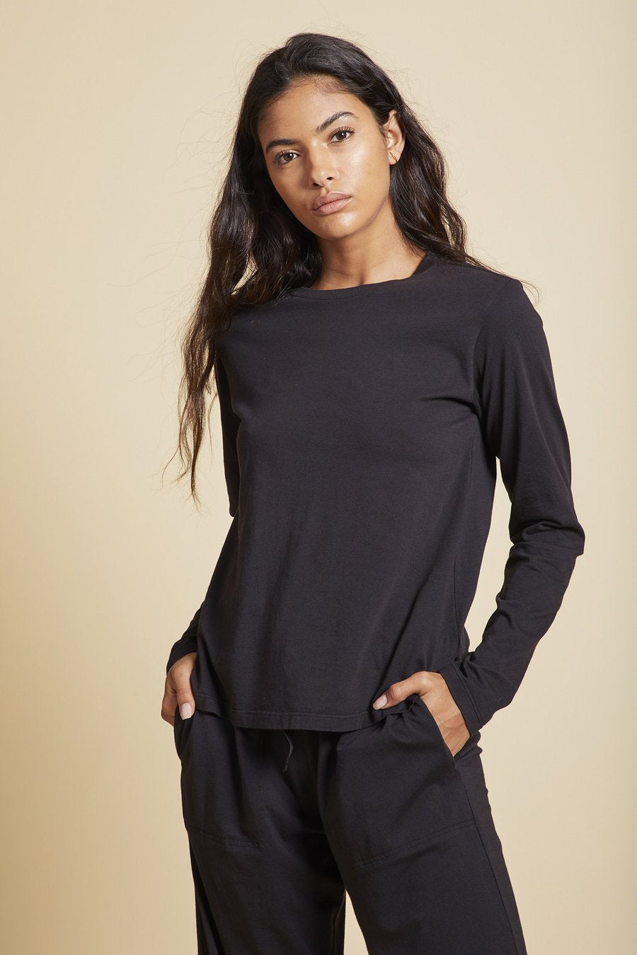 Velvet Vicente Organic Jersey Crew Long Sleeve in Black