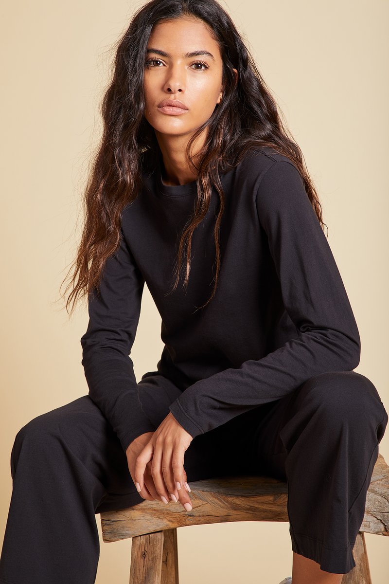 Velvet Vicente Organic Jersey Crew Long Sleeve in Black