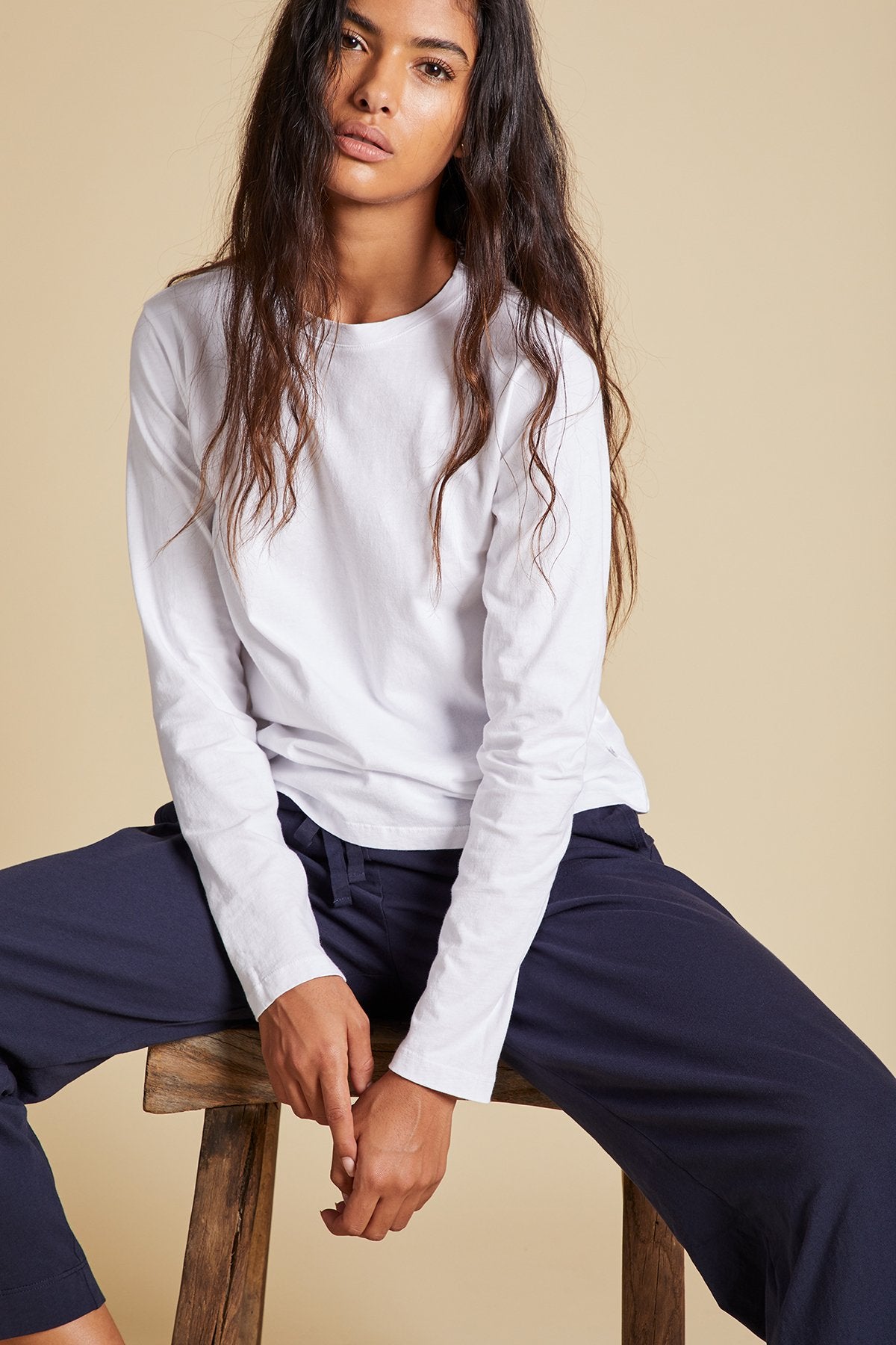 Velvet Vicente Organic Jersey Crew Long Sleeve in White