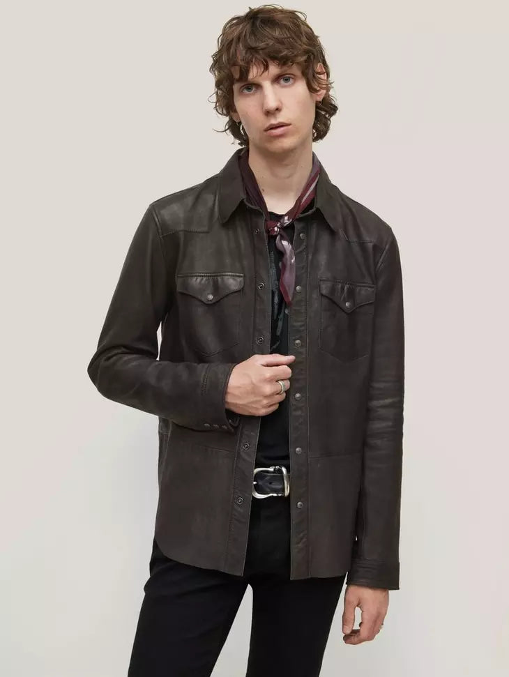 John Varvatos MASON Leather Shirt Jacket - Black