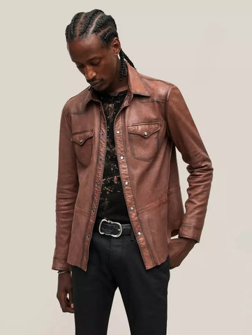 John Varvatos MASON Leather Shirt Jacket - Mocha