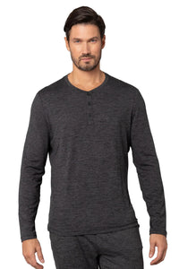pure & simple Men's Leisure Long Sleeve Henley T-Shirt - Black Heather