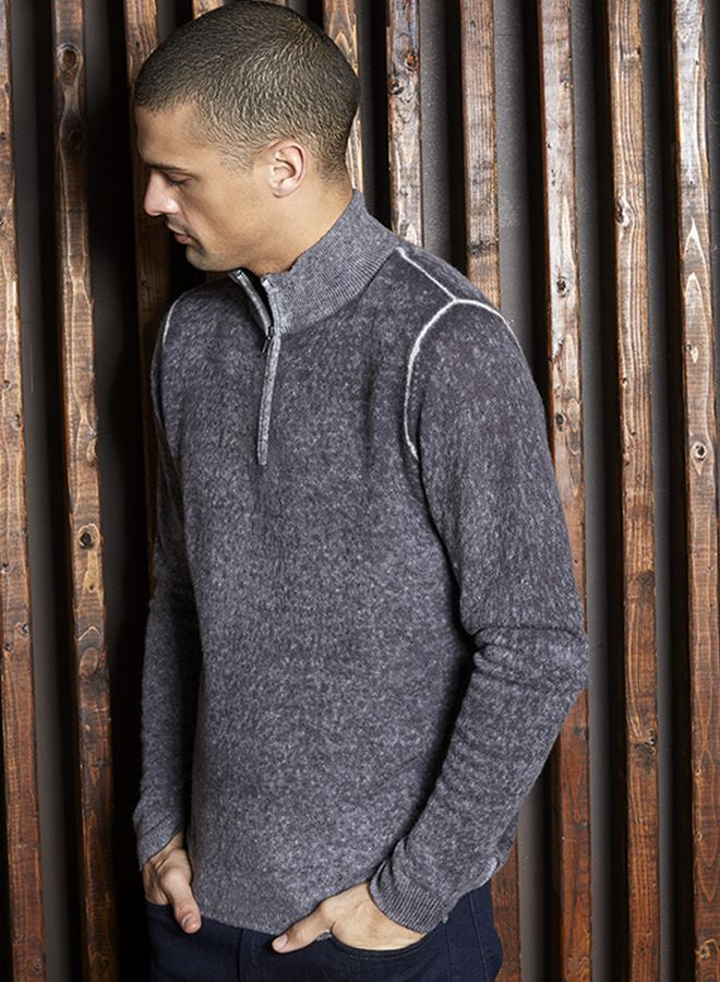 autumn cashmere Mens Inked 1/4 Zip Pullover - Grey Combo